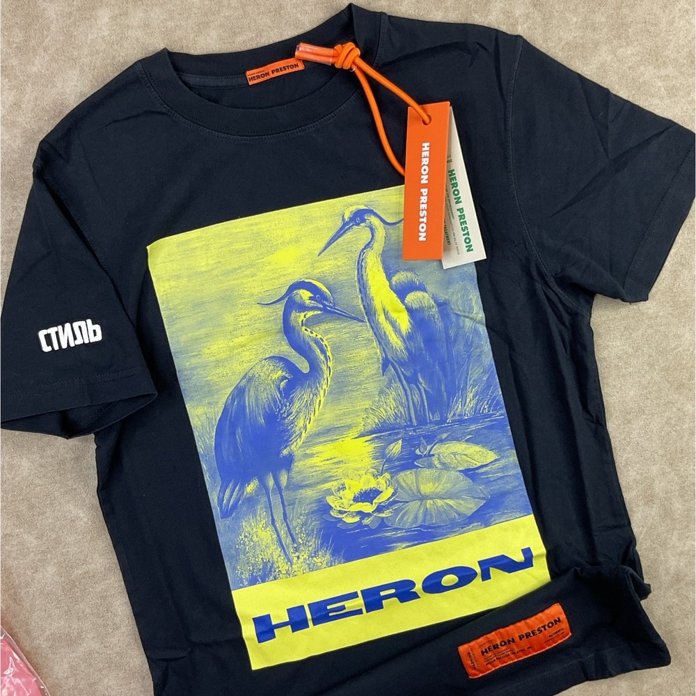 Heron Preston Mens 2XS Oversized Bird Graphic T-Shirt Black Streetwear NWT